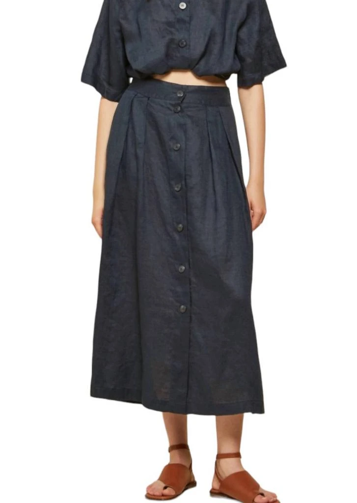 Ottod'Ame Linen Long Skirt In Navy Blue 1