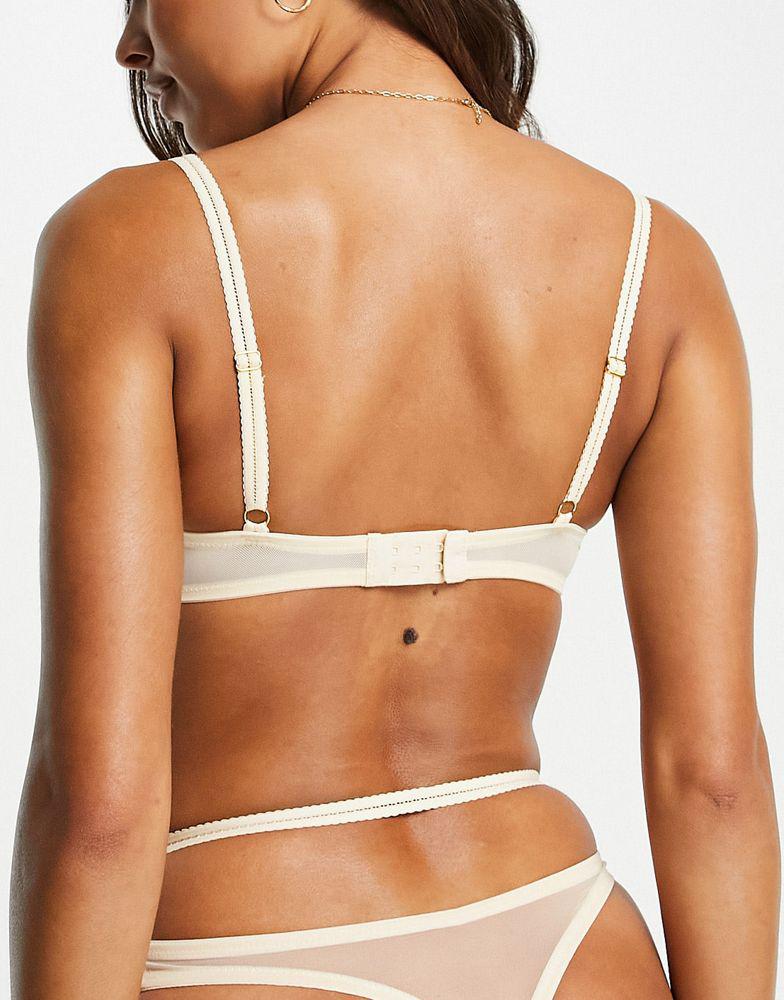 LOST INK Lost Ink emboidered heart mesh demi cup bra in cream