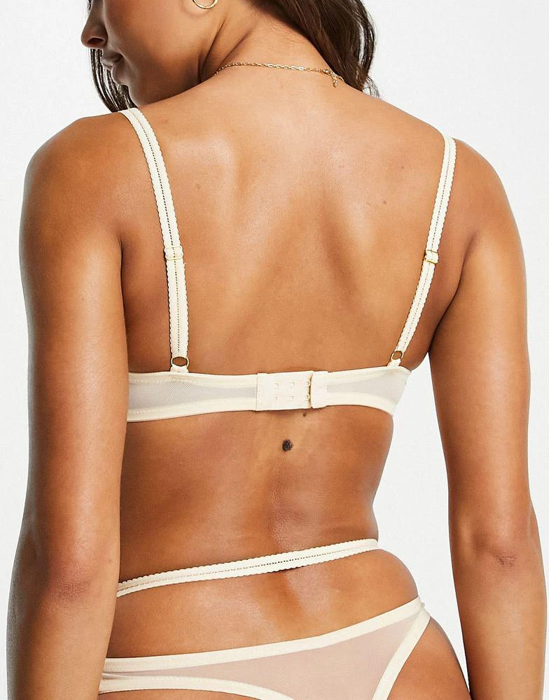LOST INK Lost Ink emboidered heart mesh demi cup bra in cream 2