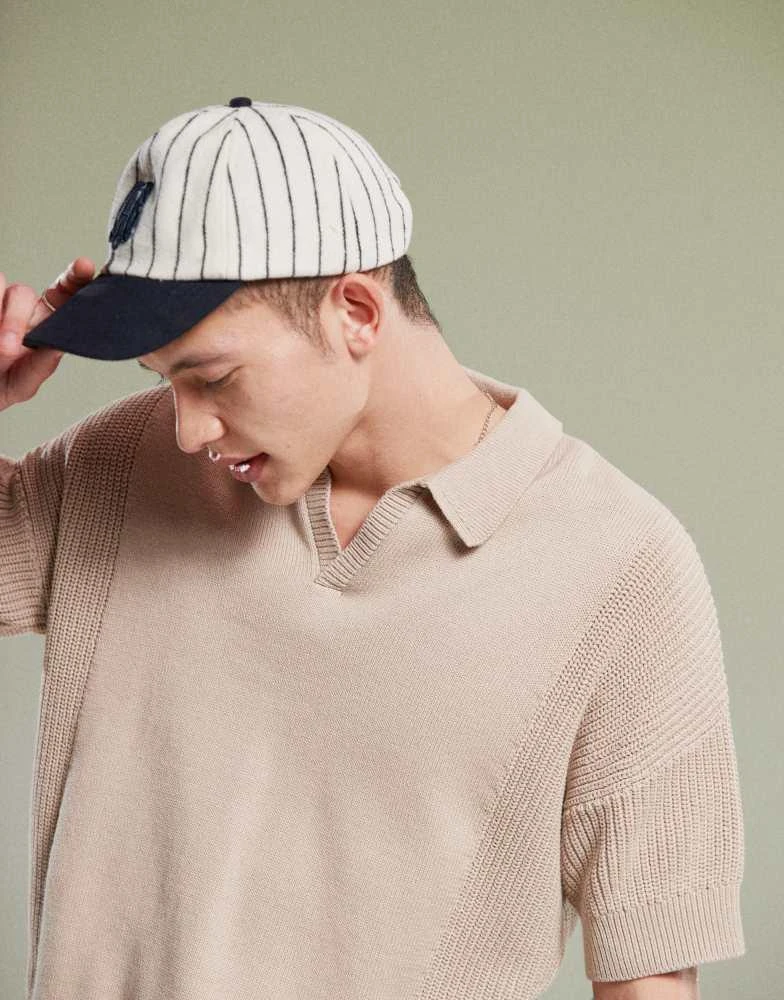 ASOS ASOS DESIGN relaxed knitted notch neck polo in stone 3