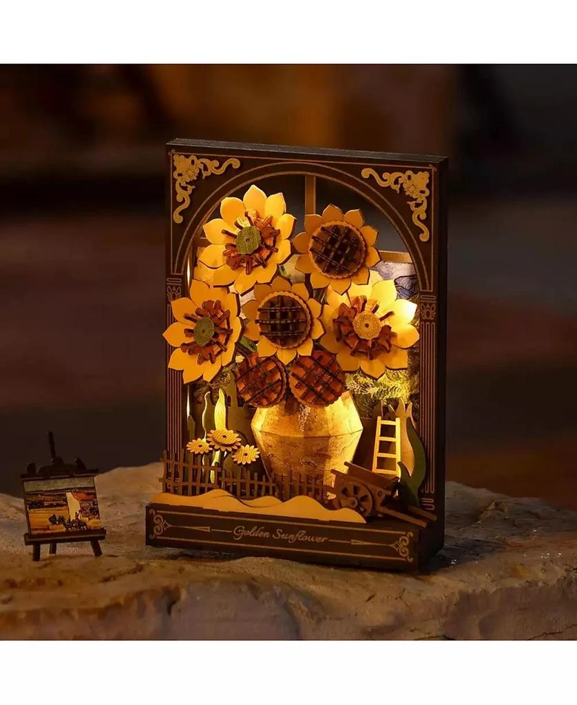 Robotime 3D Puzzles Wooden Puzzle Glittering Golden Sunflower Wall Art Home Decor Home Decor Unique Holiday Gifts for Adult Yellow 2