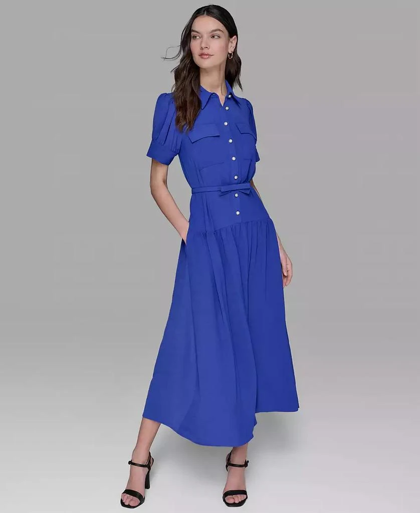 knee length dresses for ladies Women's Puff Sleeve Belted Midi Dress main image 0