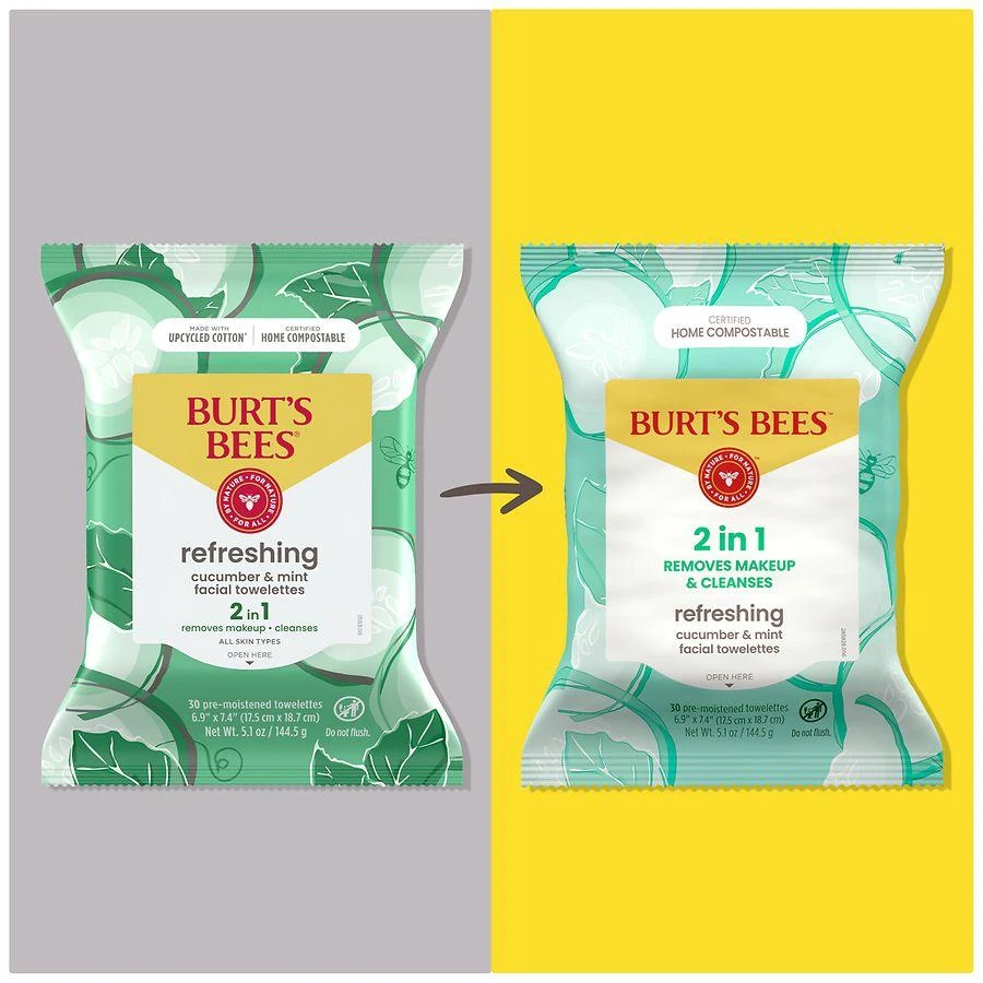 Burt's Bees Refreshing Cucumber + Mint, 2-in-1 Pre-Moistened Towelettes Cucumber and Mint 6