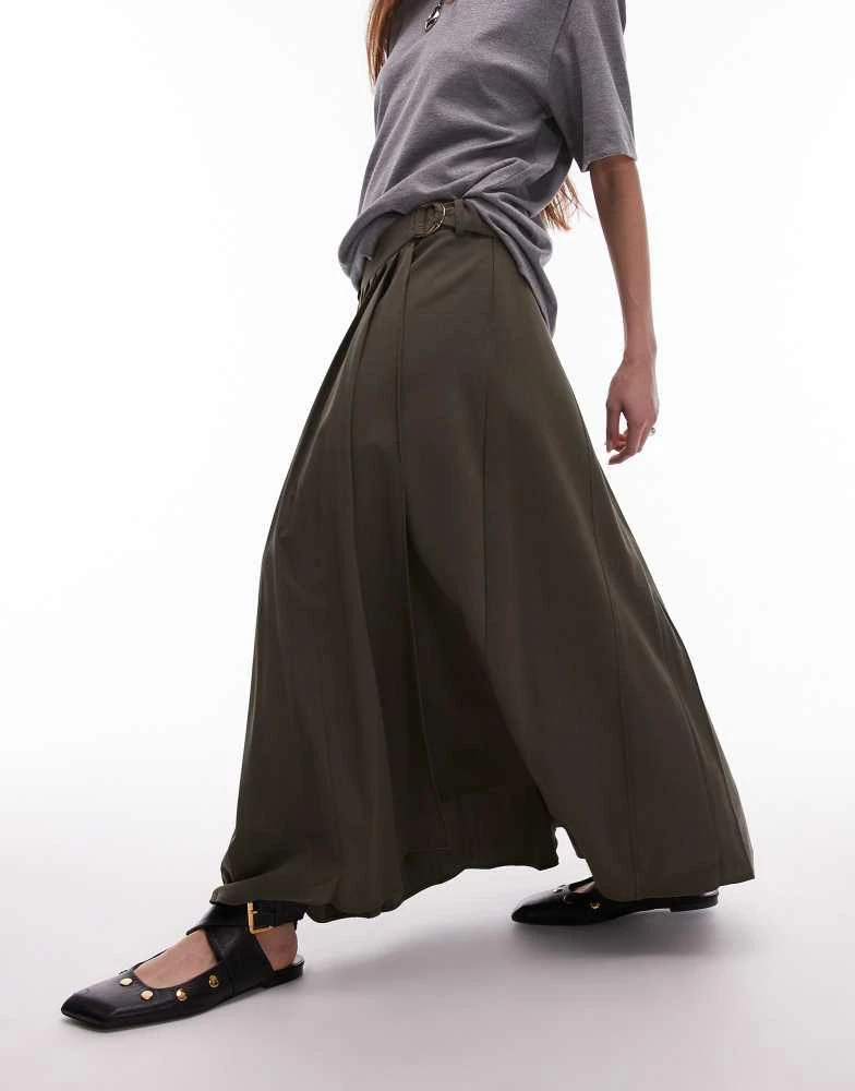 Mango Mango split side pleated midi skirt in khaki 3