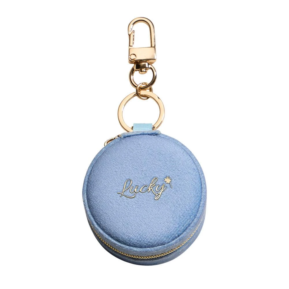 FASHNZFAB LUCKY Embroidered Round Shaped Travel Jewelry Case Keychain Bag Charm 2