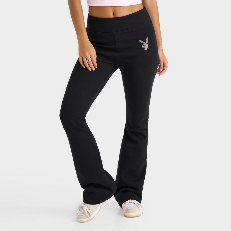Playboy Women's Playboy Bunny Rhinestone Flare Pants