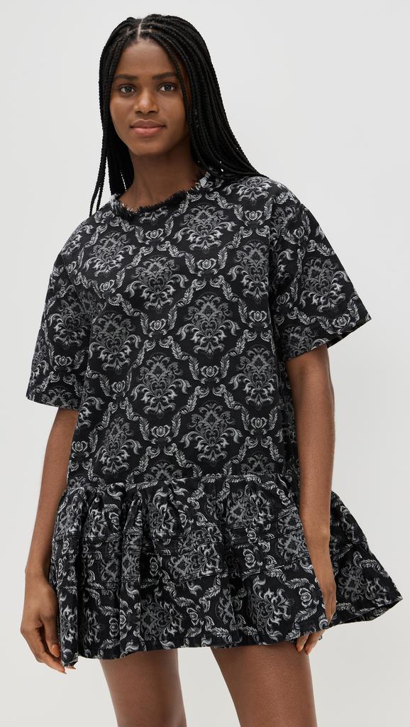 Marques Almeida Brocade Denim T-shirt Dress with Big Flounce