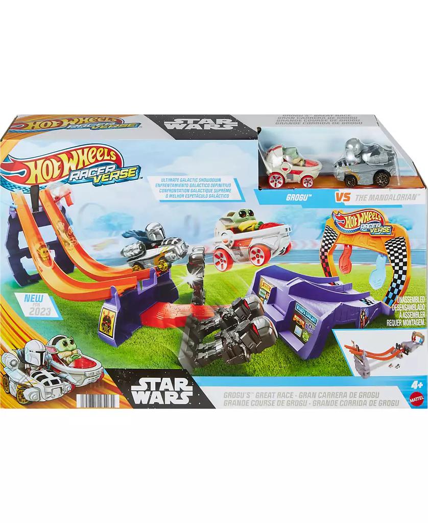 Hot Wheels Racerverse, Star Wars Track Set with 2 Hot Wheels Racers Inspired By Star Wars - Grogu and The Mandolorian
