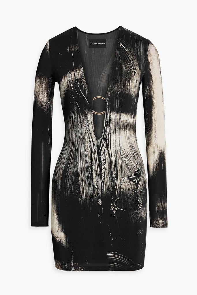 LOUISA BALLOU Ring-embellished printed stretch-jersey mini dress