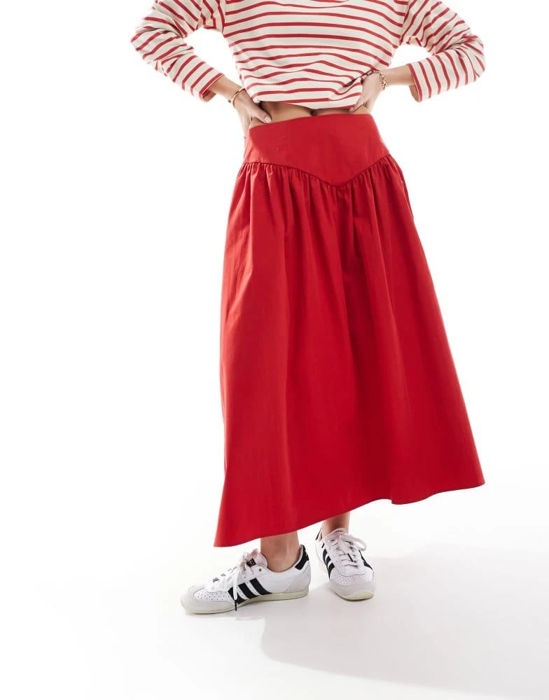 ASOS ASOS DESIGN corset detail maxi skirt in red 3