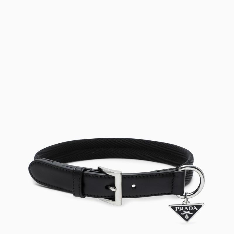 Prada Black dog collar with logo pendant