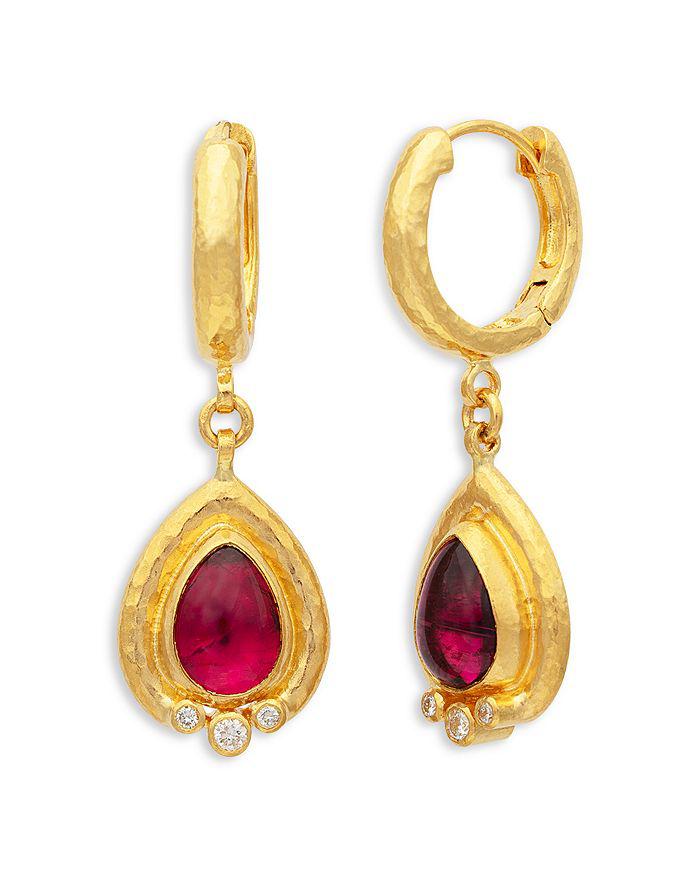 Gurhan 24K & 22K Yellow Gold Muse Pink Tourmaline & Diamond Charm Hoop Earrings