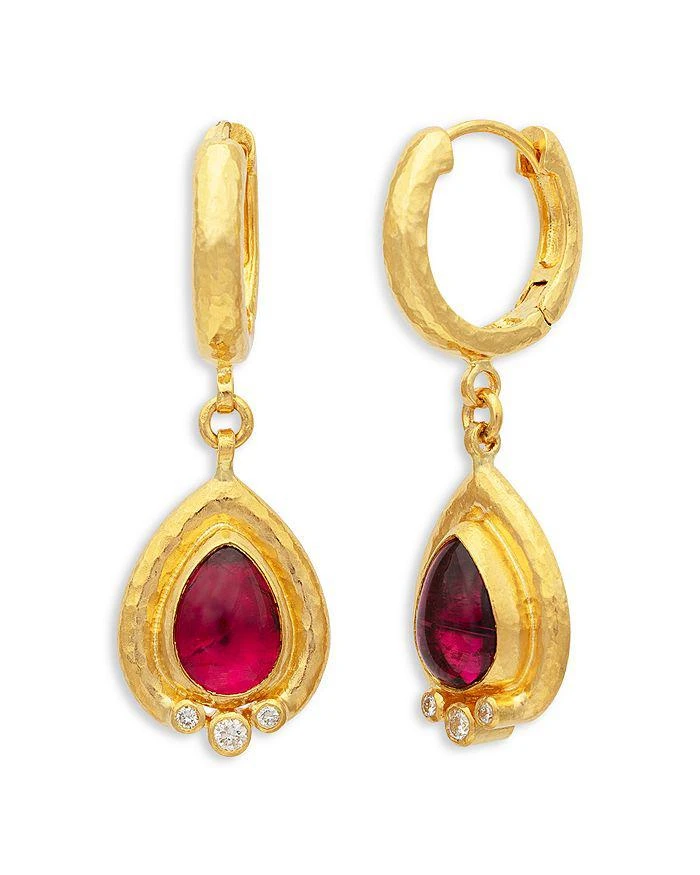 Gurhan 24K & 22K Yellow Gold Muse Pink Tourmaline & Diamond Charm Hoop Earrings 1