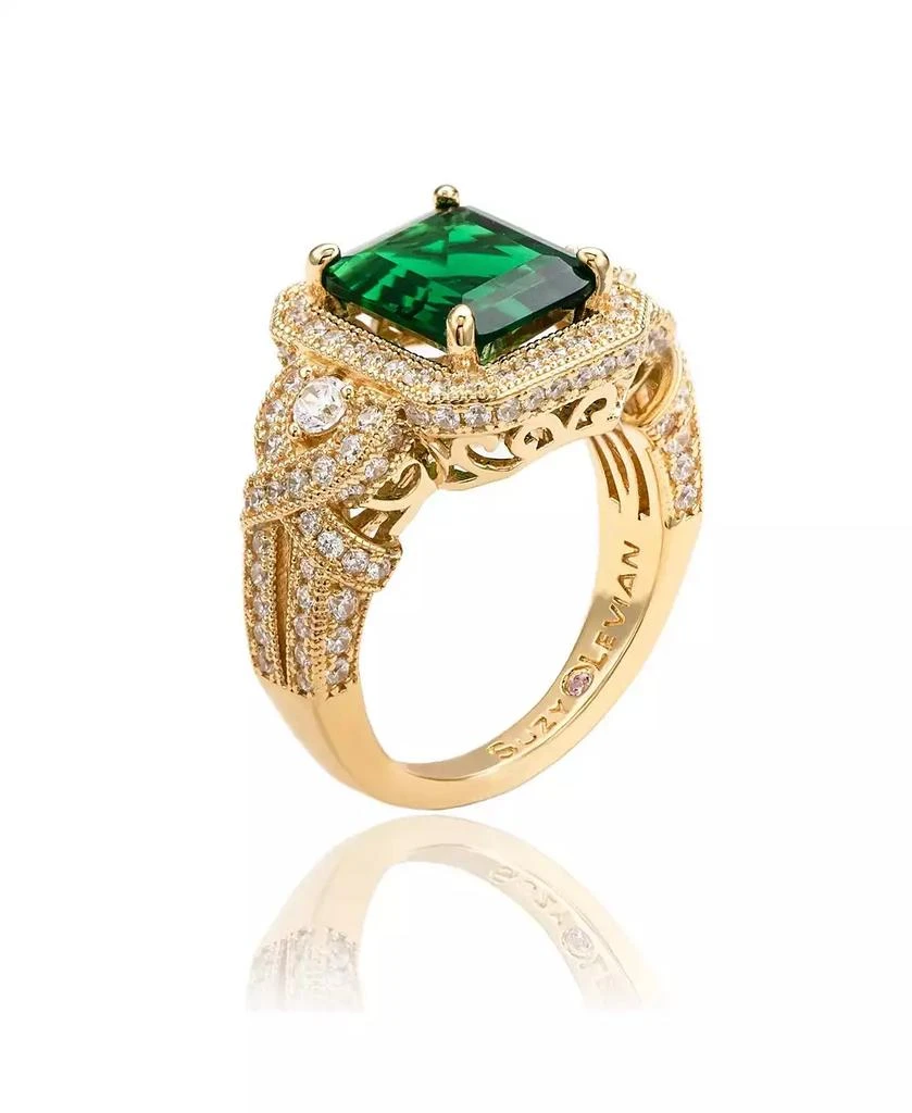 Suzy Levian New York Suzy Levian Yellow Sterling Silver Emerald-Cut Blue and White Cubic Zirconia Pave Ring 3