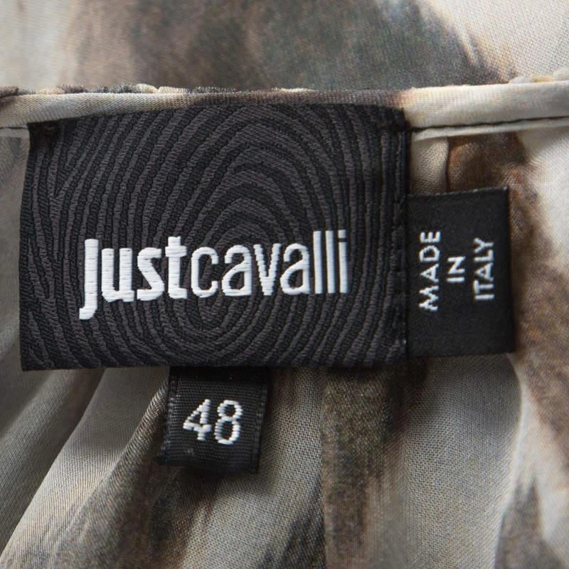 Just Cavalli Just Cavalli Cream and Grey Tiger Printed Silk Tie Front Sheer Dress L  6