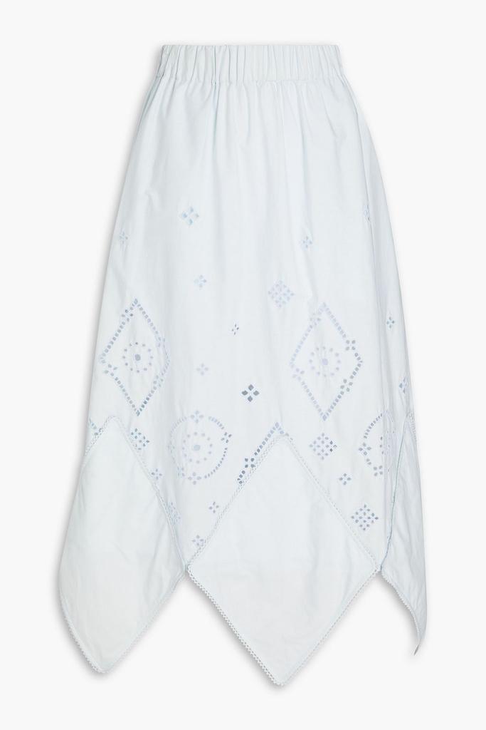 Ganni Asymmetric broderie anglaise cotton midi skirt