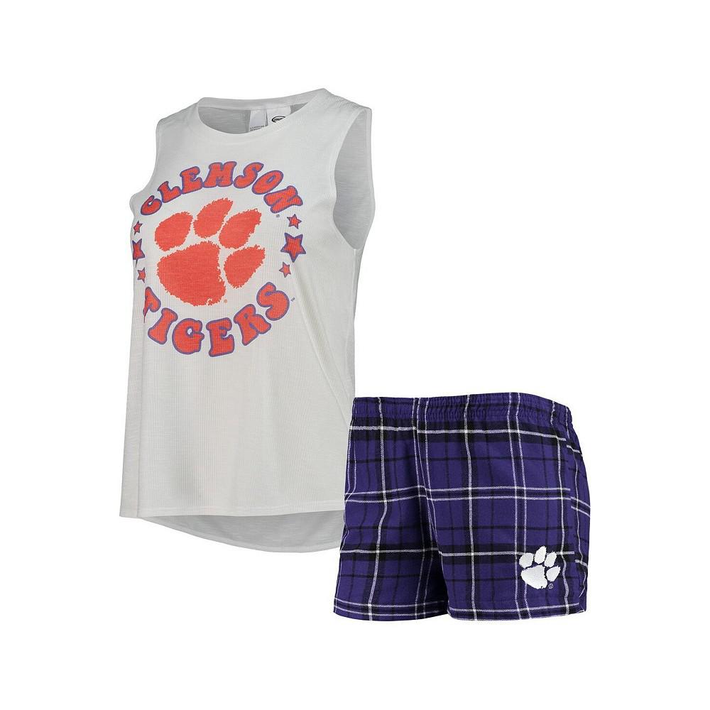 Concepts Sport Women's Purple, White Clemson Tigers Ultimate Flannel Tank Top and Shorts Sleep Set