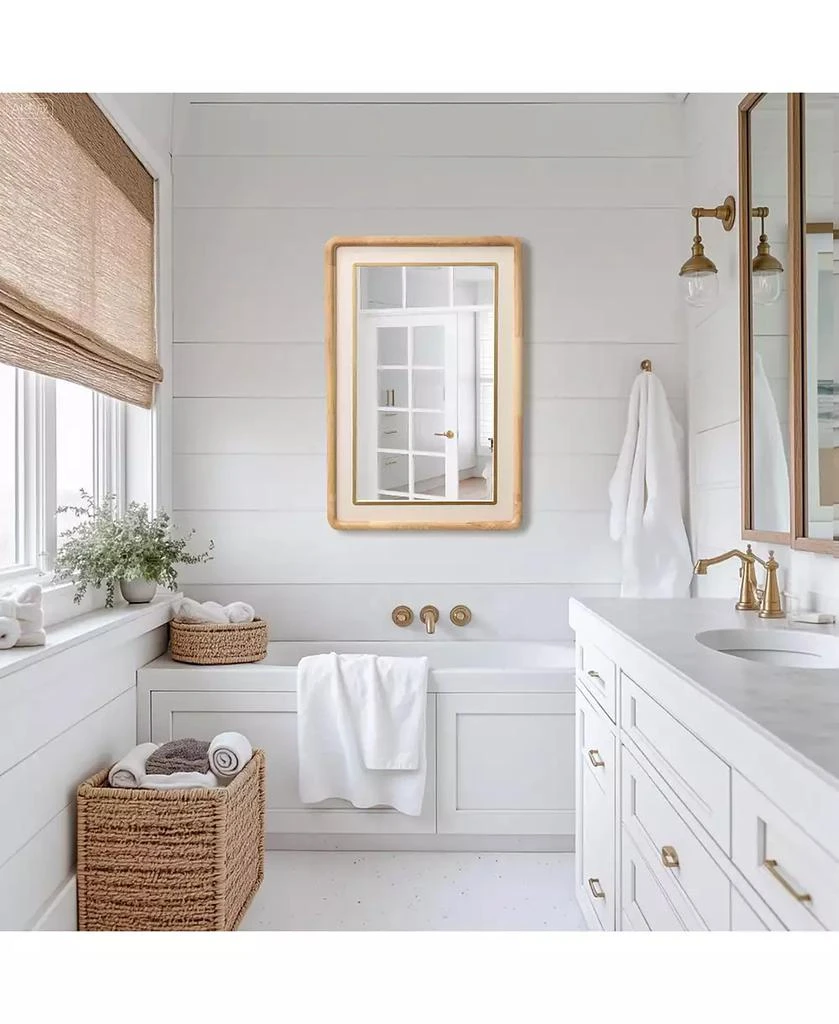 LuxenHome Rounded Rectangle Decorative Wall Mirror, 35" Rubberwood Frame with PU Leather Accent 4