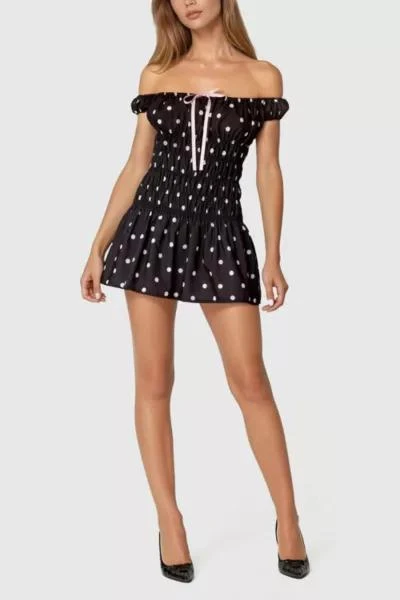 Edikted Edikted Jonie Scrunch Polka Dot Mini Dress 4