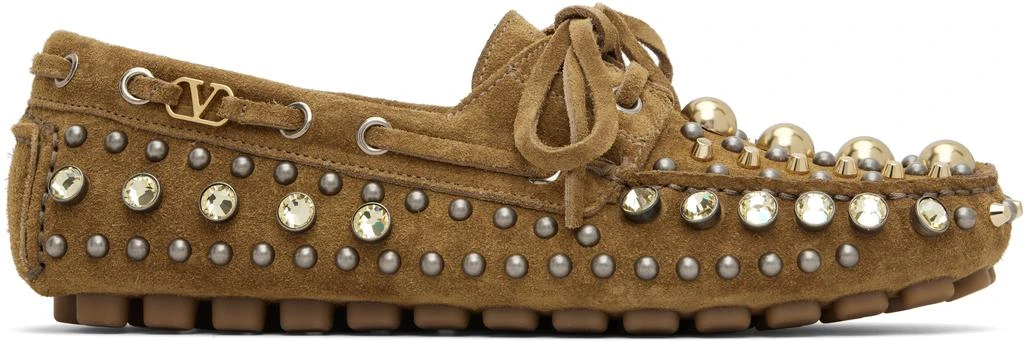 Valentino Brown Mixed Studs Boat Shoes 1