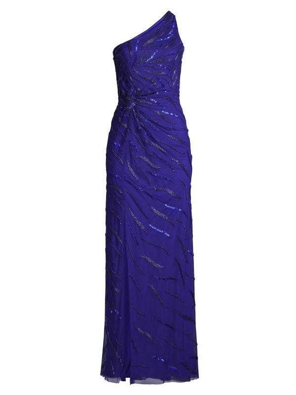 Aidan Mattox Beaded One-Shoulder Gown 5
