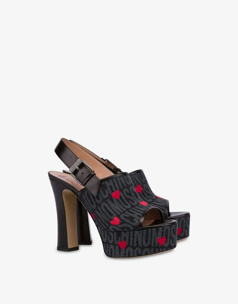 Moschino Denim Sandals Allover Logo With Hearts 1