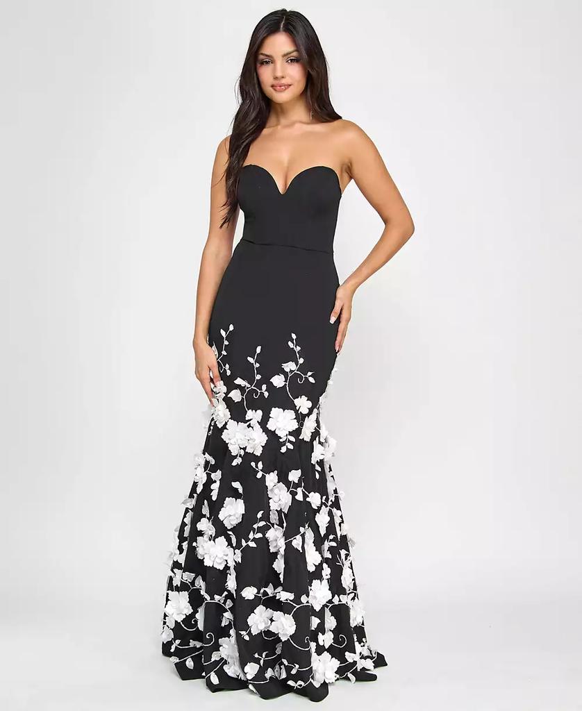 City Studios Juniors' 3D Floral-Appliqué Mermaid Gown, Created for Macy's