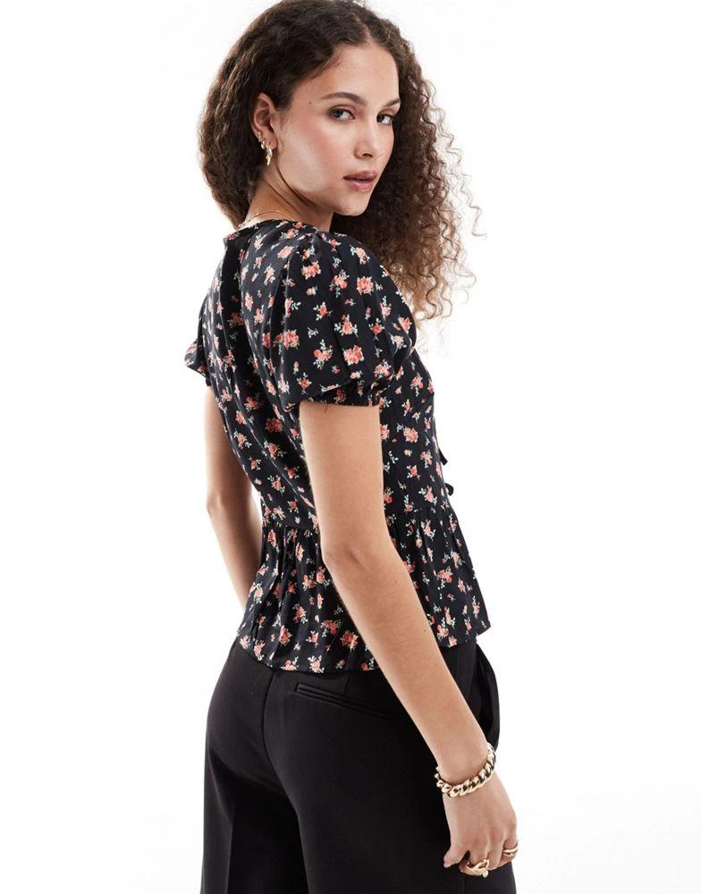 Motel Motel Exclusive ajasi rose print tie detail blouse in black 3