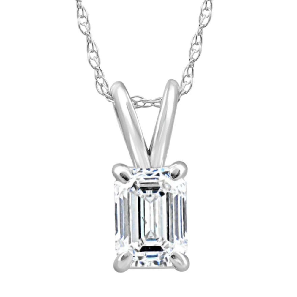 Pompeii3 3/4Ct Solitaire Emerald Cut Diamond Pendant 14k White Gold Lab Grown Necklace