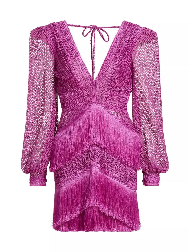 PatBO Pink Fringe Long-Sleeve Minidress 1