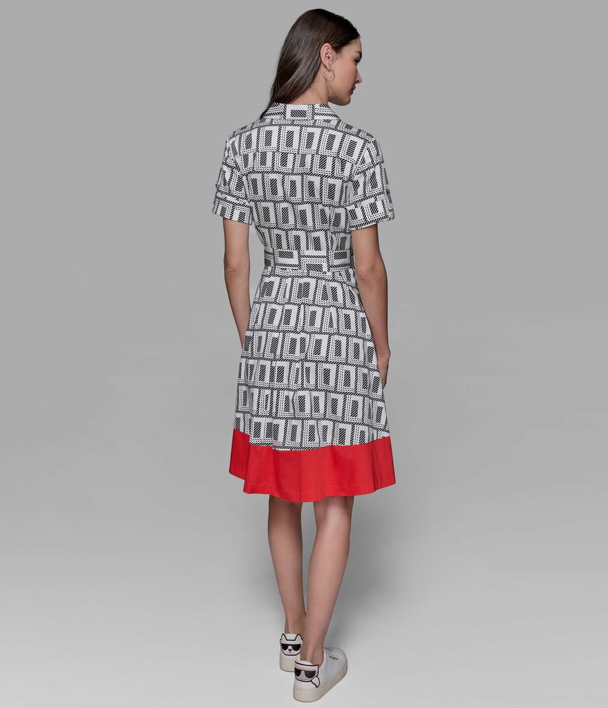 Karl Lagerfeld Paris SHORT SLEEVE BELTED FIT & FLARE DRESS