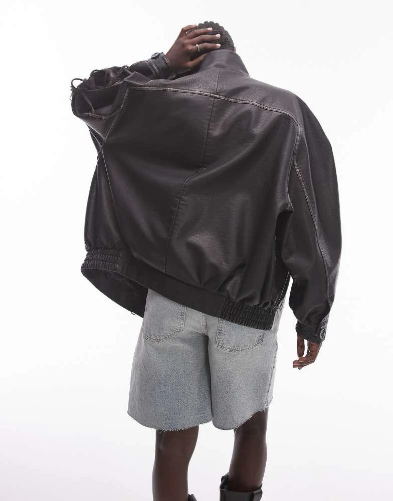 Topshop Topshop faux leather oversized bomber jacket in black 4