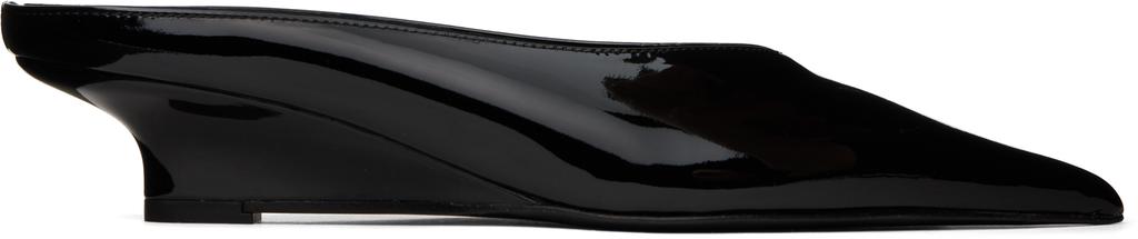 Totême Black Sharp Patent Wedge Mules