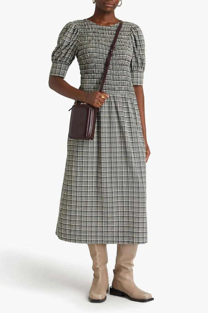 GANNI Shirred checked seersucker midi dress 2