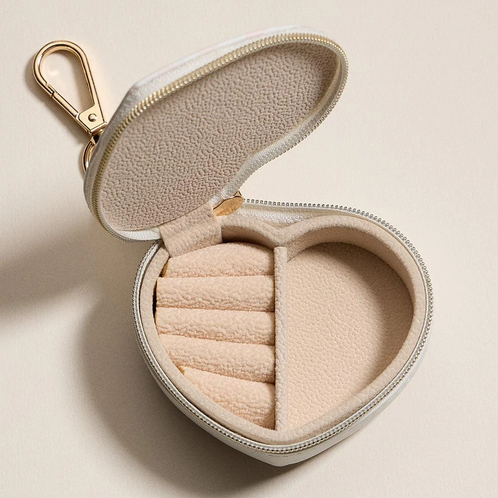 FASHNZFAB Bow Accent Striped Printed Heart Shaped Jewelry Case Keychain Bag Charm 4