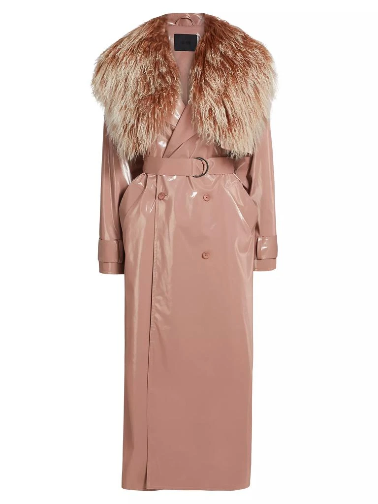 LAPOINTE Vinyl & Shearling Collar Double-Breasted Trench Coat 1