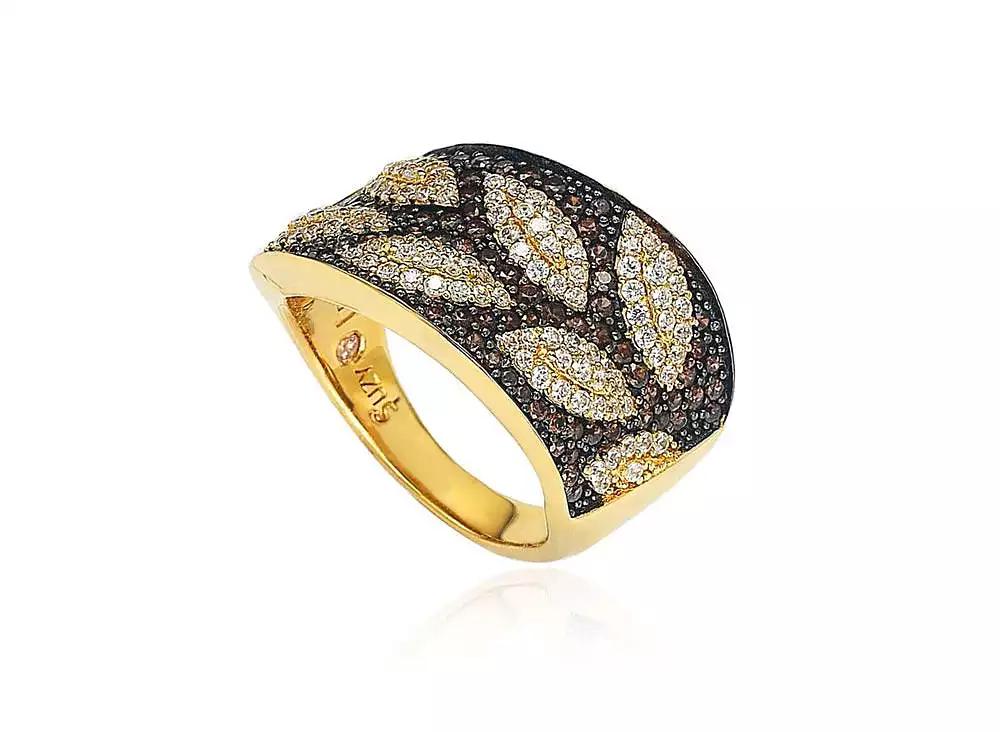 Suzy Levian New York Suzy Levian Sterling Silver Cubic Zirconia Brown and White Leaf Ring