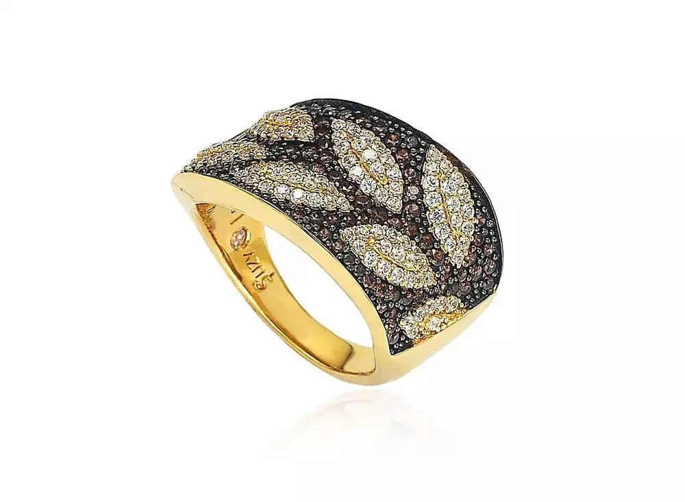 Suzy Levian New York Suzy Levian Sterling Silver Cubic Zirconia Brown and White Leaf Ring 1