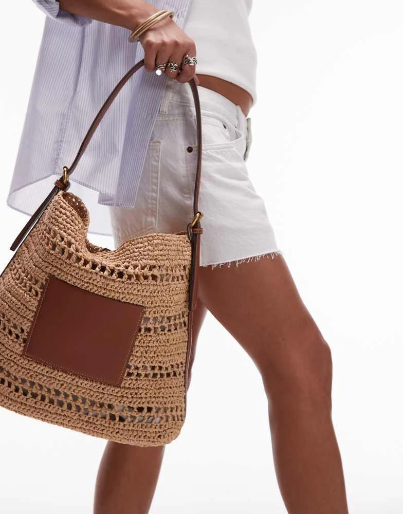 Mango Mango raffia lined tote bag in tan 1
