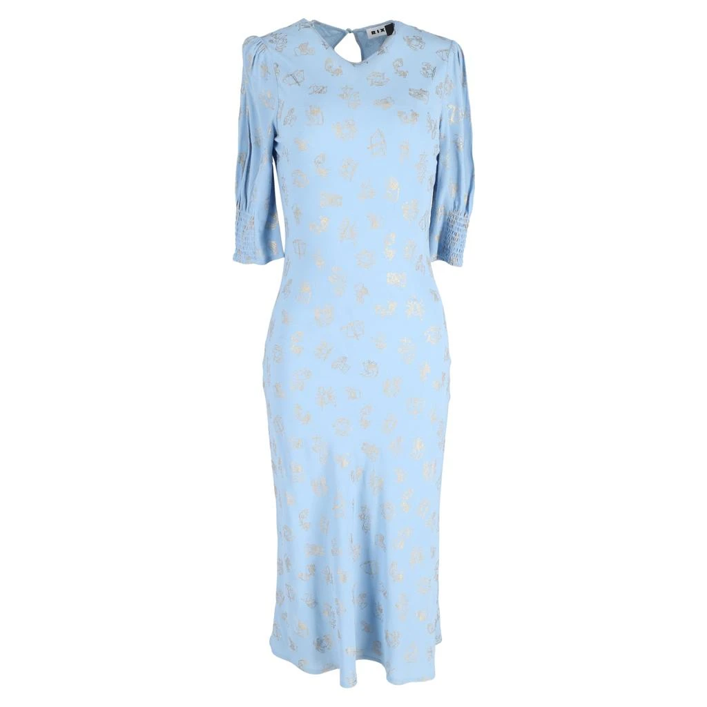 Rixo Jess Zodiac Signs Print Midi Dress in Light Blue Viscose 1