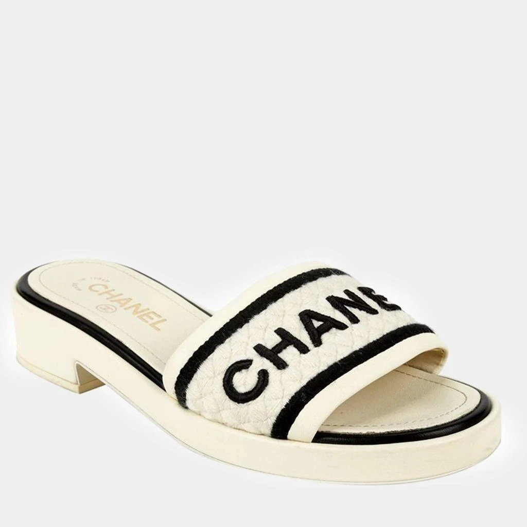 Chanel Chanel Ivory Logo Embroidered Mule Slippers Size 38.5 2