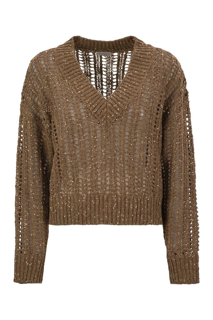 Brunello Cucinelli SILK AND LINEN V-NECK SWEATER 1