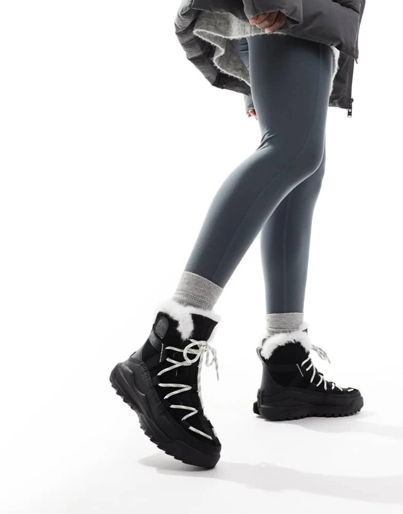 SOREL Sorel ONA RMX Glacy Plus WP waterproof fleece lined suede snow boots in black and sea salt 1