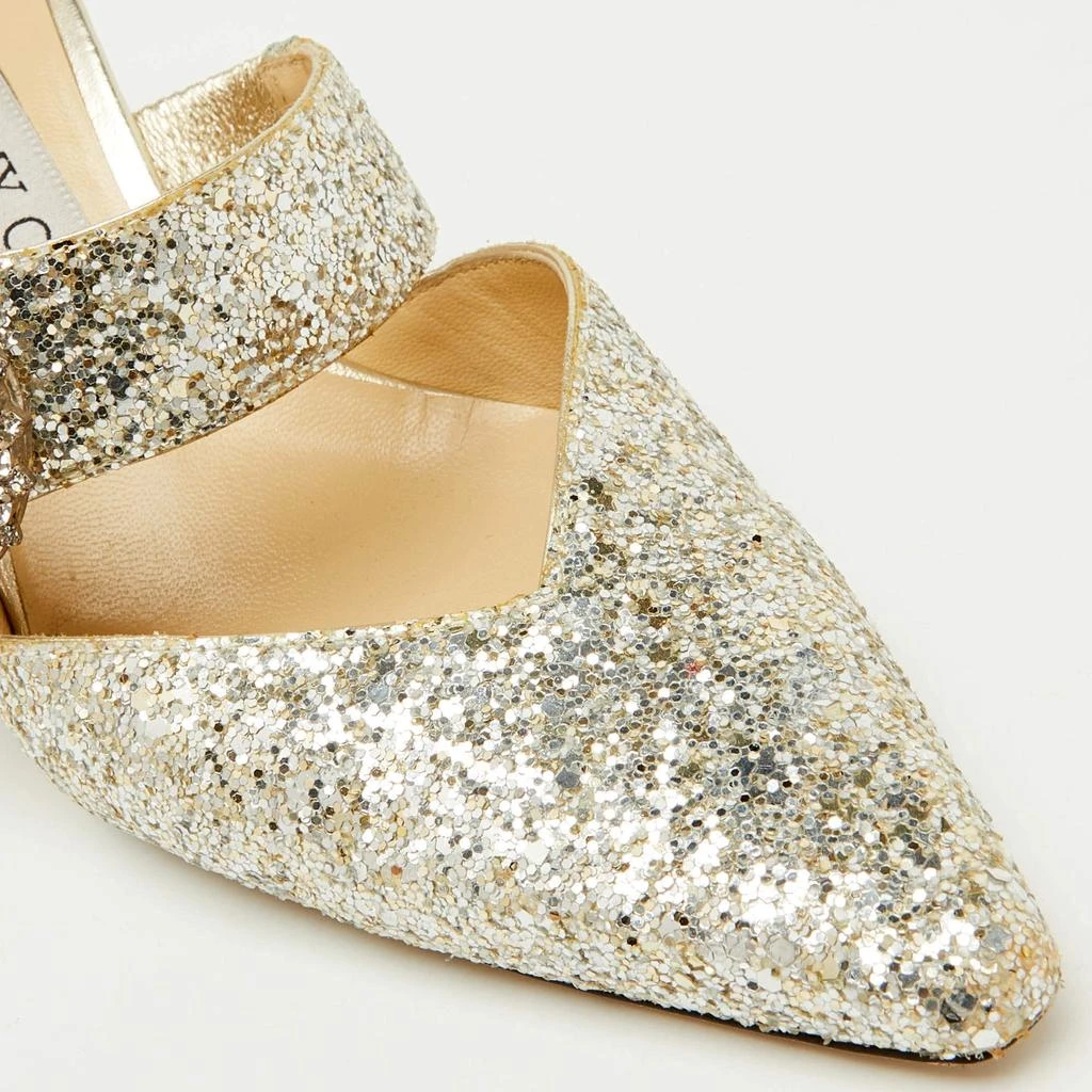 Jimmy Choo Jimmy Choo Silver Coarse Glitter Crystal Embellished Marta Mules Size 36 7