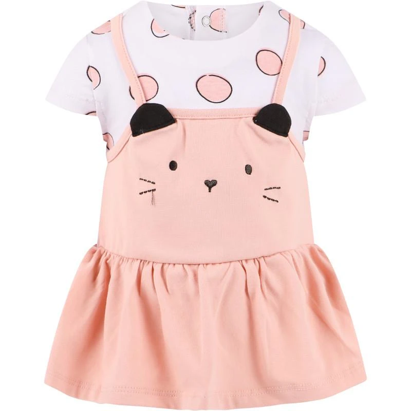 Mayoral Kitty bodysuit dress and reversible hat with chin strap in pink and white 2