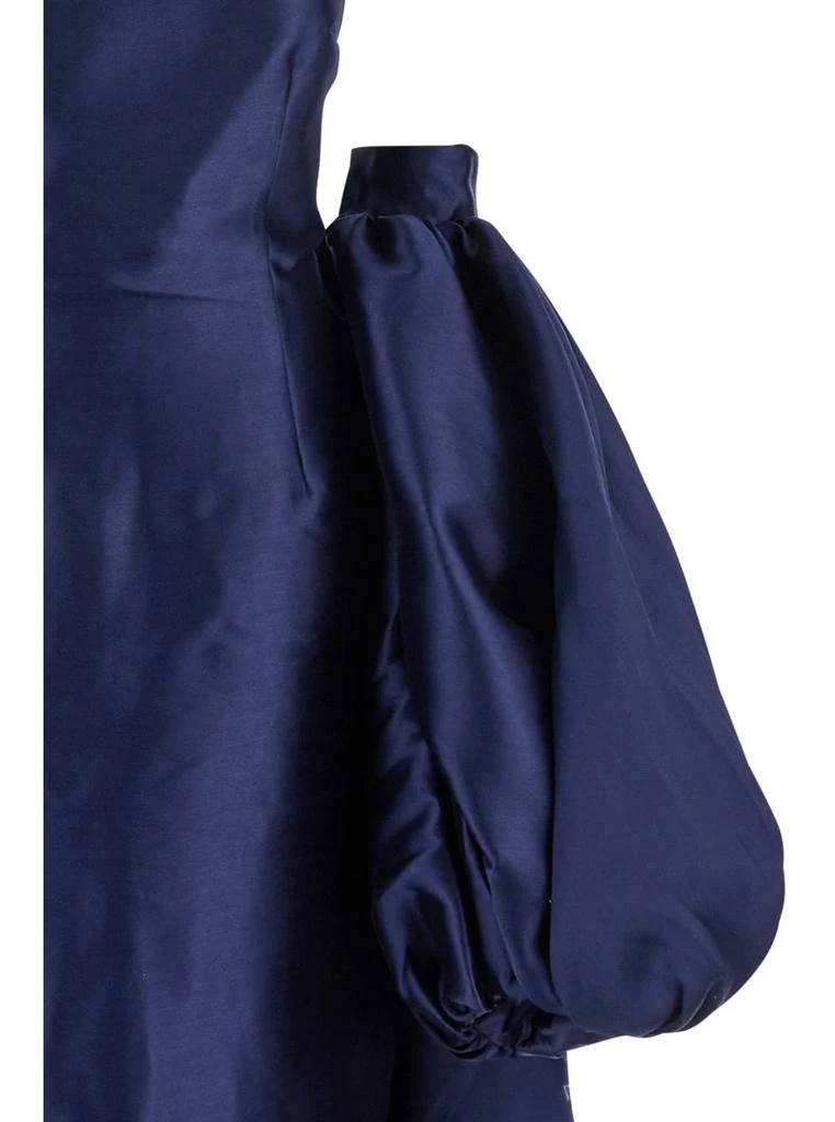 SOLACE LONDON lea Blue Long Dress With Rear Cape Insert And Train In Tech Fabric Stretch Woman 3