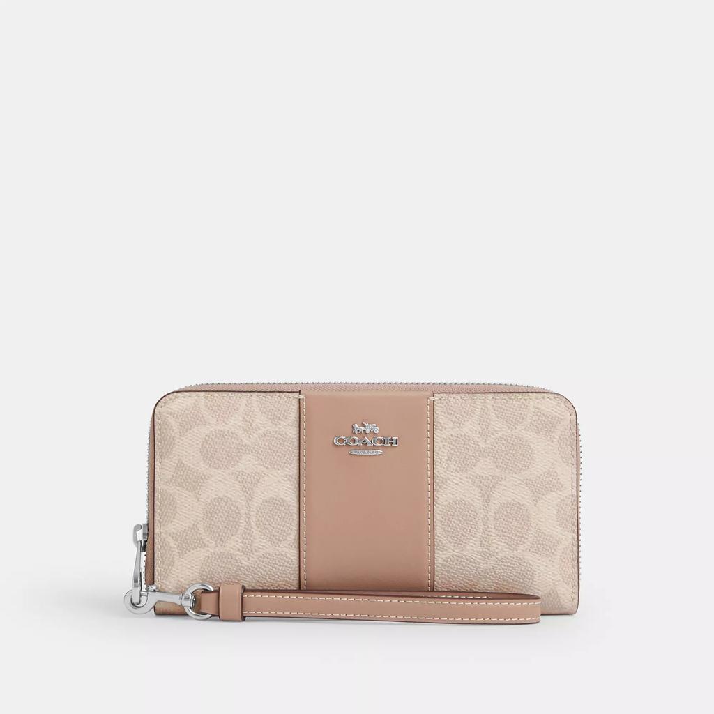 Coach Long Zip Around Wallet In Signature Canvas With Stripe