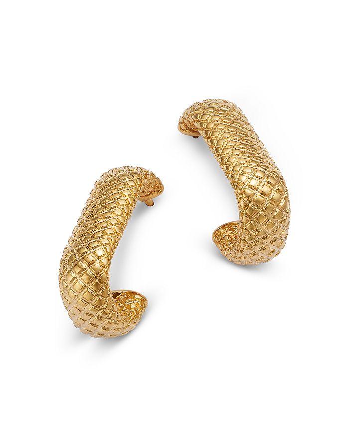 Bloomingdale's Fine Collection Faceted Texture Rectangular Hoop Earrings 14K Yellow Gold