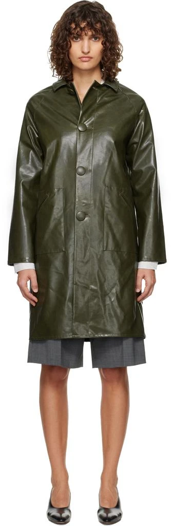 MM6 Khaki Raglan Faux-Leather Coat