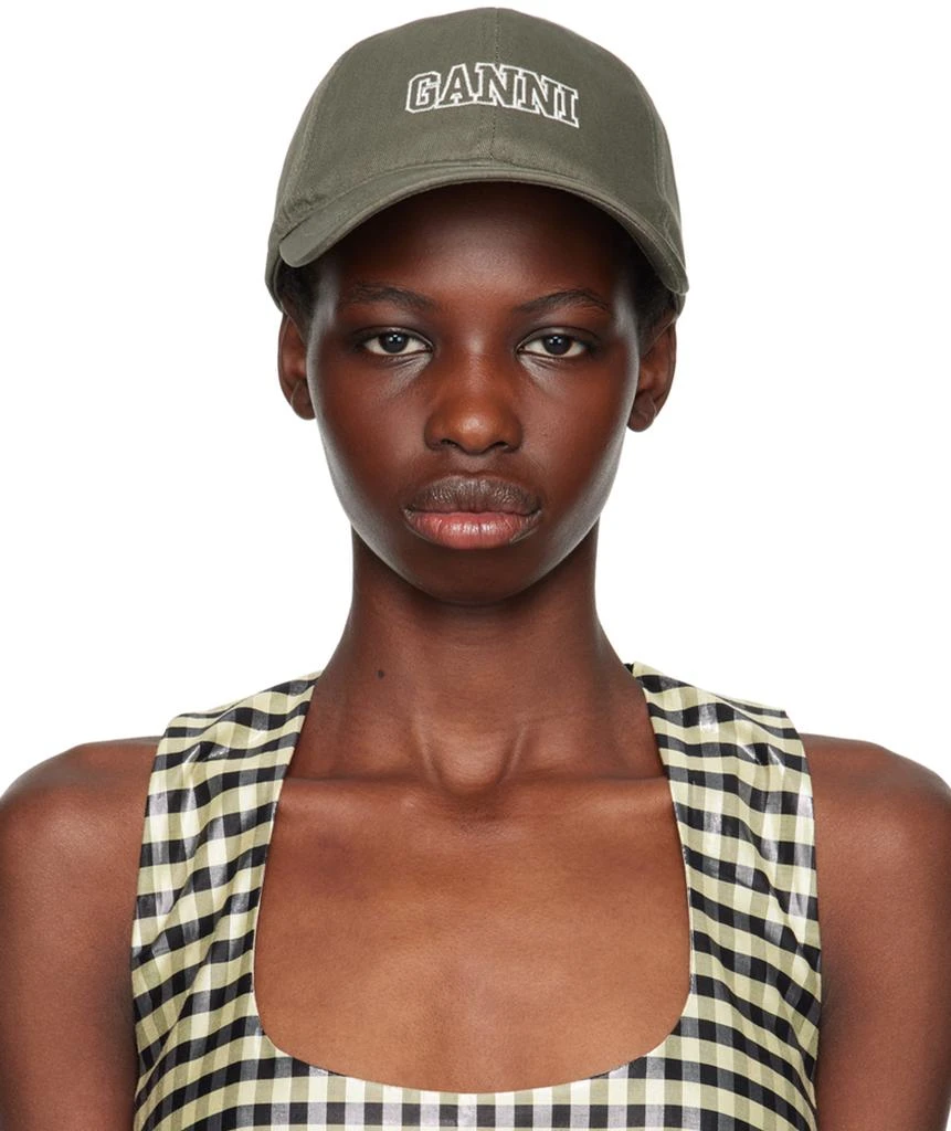Ganni Khaki Embroidered Logo Cap 1